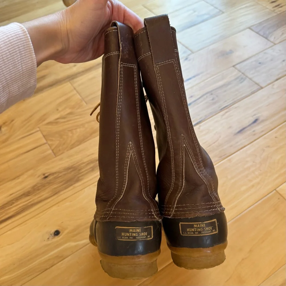LL Bean Boots vtg men’s 10 eye tall lace up brown leather Sherpa logger size 10